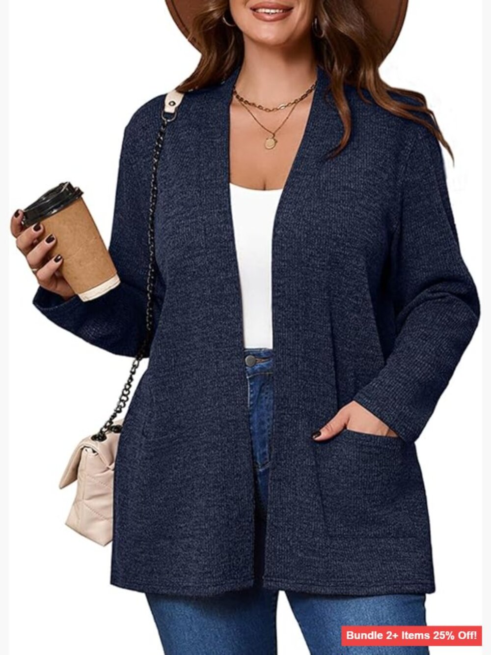 Plus Size Open Front Cardigan Long Sleeve V Neck Knit Sweater Loose Fit